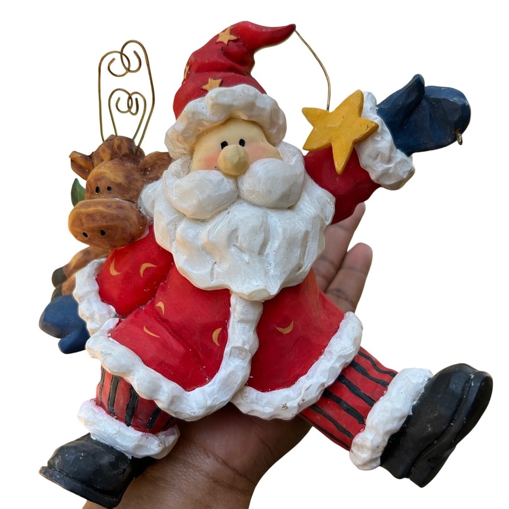 Christmas Around The World Santa Reindeer Moose Figurine Vintage Stocking Holder